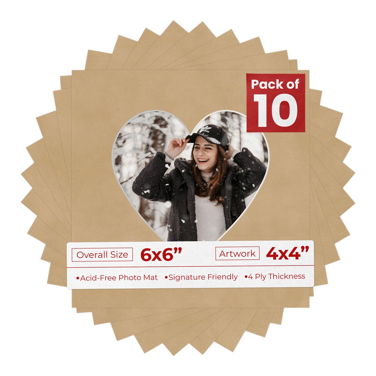 Beige Suede Mat Board for 6x6 Frames - Heart Opening for 4x4 Photos